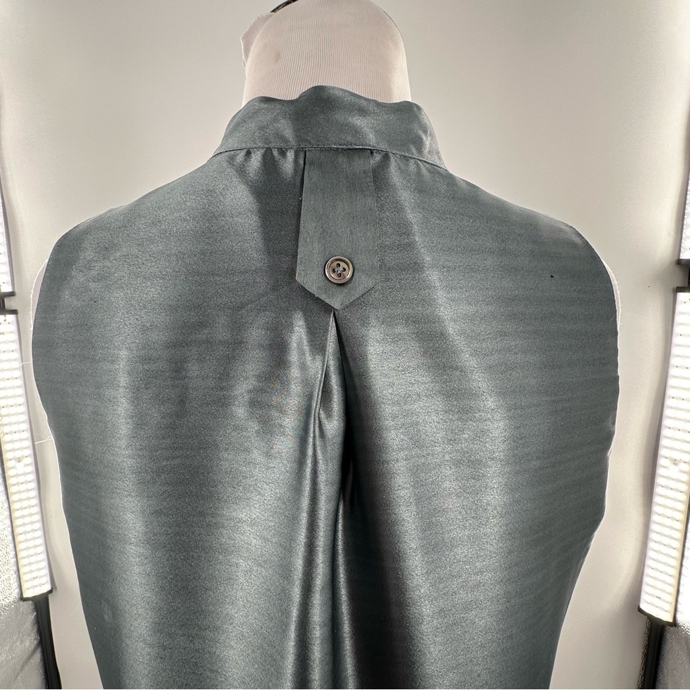 Eileen Fisher dress size SP greenish gray 100% silk button down resortwear - Picture 9 of 14